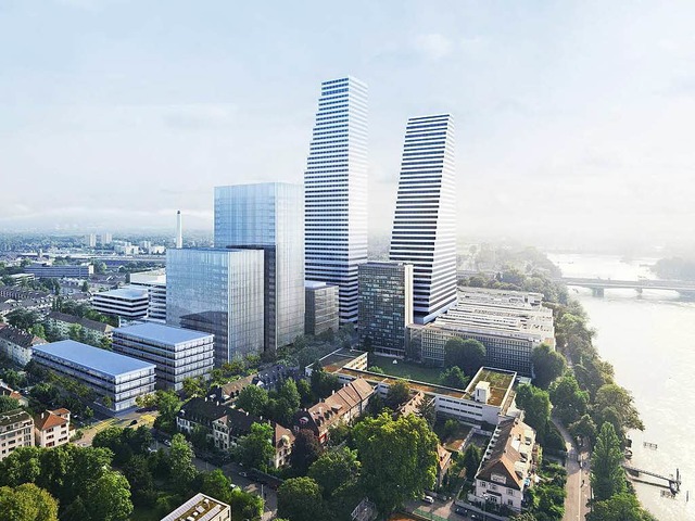 Das Basler Roche-Areal 2022: Vorne das... hher wird mit Bau 2 als Abschluss.    | Foto: Visualisierung: Roche