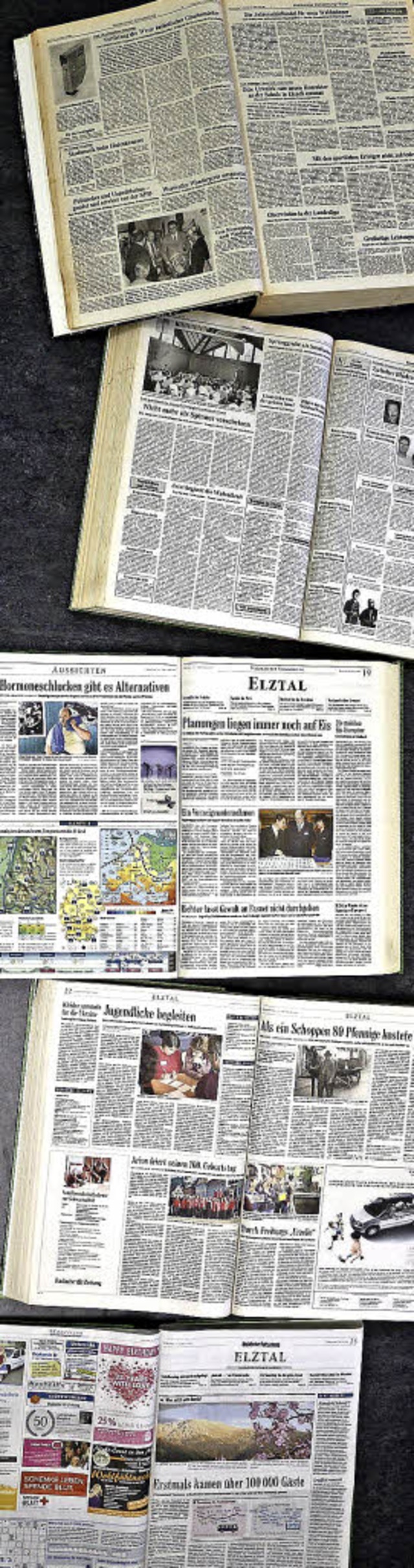 Zeitung im Wandel ber mehrere Jahrzehnte, von 1976, 1981, 2001, 2006 und 2016.   | Foto: Heiss