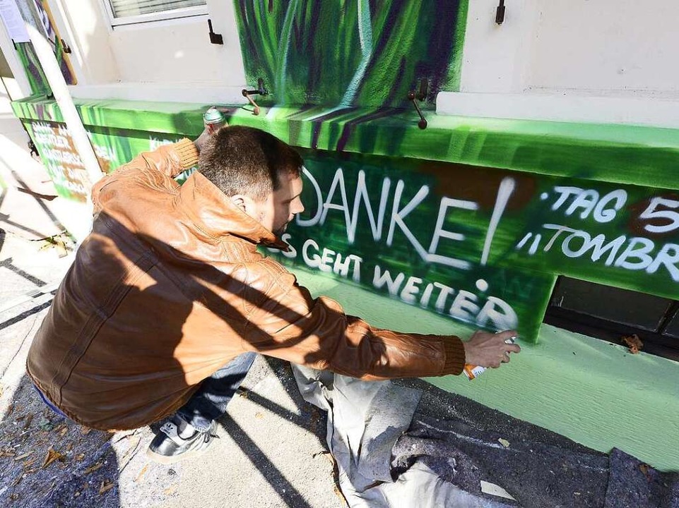 Ein gesprhter Dank an alle, die sich fr das Haus eingesetzt haben.  | Foto: Ingo Schneider