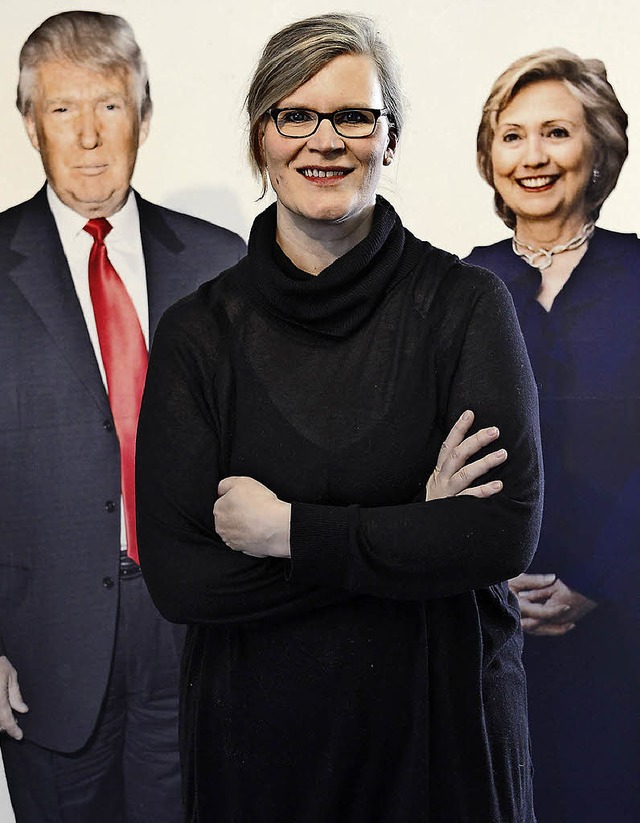 Zwischen Trump und Clinton: Friederike Schulte vermittelt US-Amerika.   | Foto: Ingo Schneider