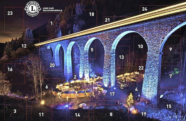 Das Deckblatt des Kalenders, der Weihn...schlucht mit dem beleuchteten Viadukt   | Foto: Repro: Carola Holzer/HTG