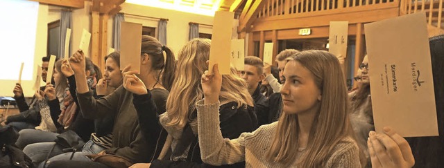 Politik hautnah erleben: Abstimmung auf der Jugendversammlung.   | Foto: Julius Steckmeister