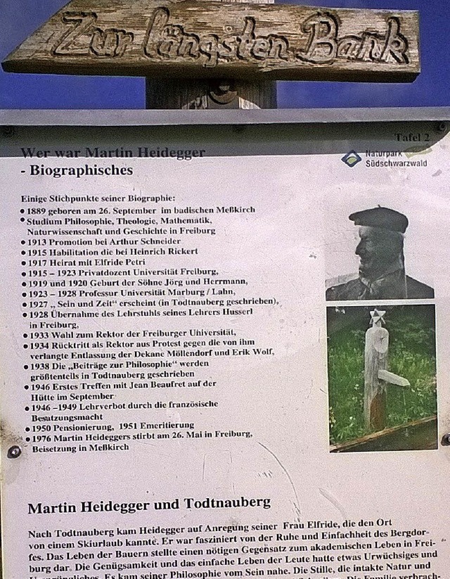 Eine Infotafel am Heideggerweg in Todtnauberg.   | Foto: Ulrike Jger