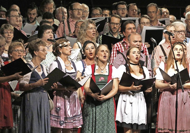 Dirndl, wohin das Auge reicht: Die Sngerinnen und Snger im Sngerstadl  | Foto: Heidi Fssel