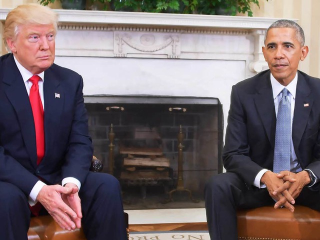 Euphorie sieht anders aus: Trump besucht Obama.  | Foto: AFP