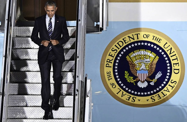 Barack Obama steigt in Berlin-Tegel au...#8211; ein letztes Mal in Deutschland.  | Foto: AFP