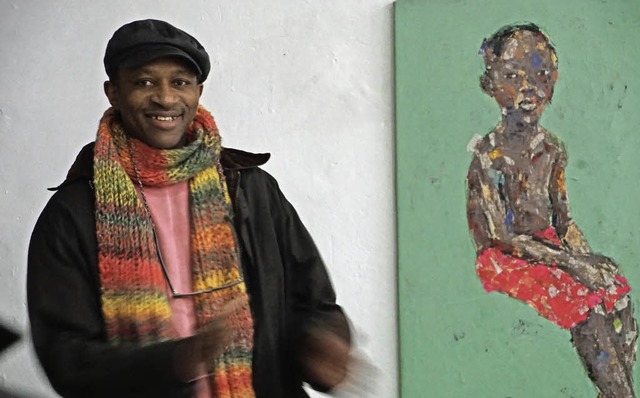 Emeka Udemba stellt in der Galerie Men...llung in den Rumen des alten E-Werks.  | Foto: Hge