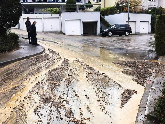 Die Strae und die Gullys wurden von L...der in die Kanalisation flieen konnte  | Foto: Feuerwehr