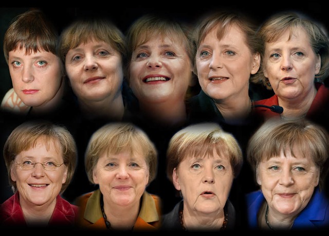 Gesichter einer Politikerin: Angela Merkel zwischen 1994 und 2016.   | Foto: Fotos: dpa / MONTAGE: JAUSS