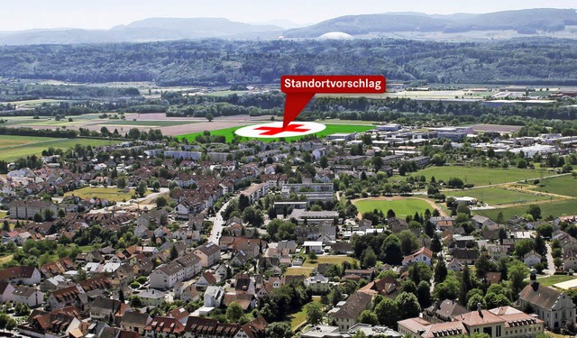 Rheinfelden bewerbt sich mit der Gewer...Kreuz mit Pfeil) ums Zentralklinikum.   | Foto: Stadt