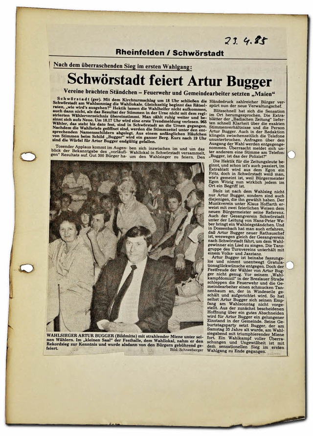 Der BZ-Bericht ber Buggers Wahl im April 1985  | Foto: -