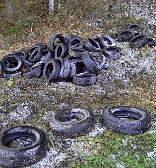 60 Altreifen sind an einem Parkplatz a...n Schluchsee illegal entsorgt worden.   | Foto: Polizei