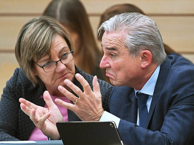 Edith Sitzmann (Grne) und Thomas Strobel (CDU)  | Foto: dpa
