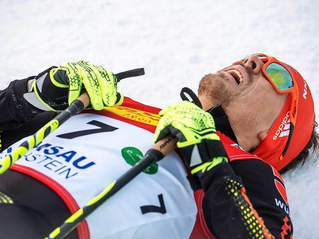 Erschpft im Ziel: Fabian Riele von der SZ Breitnau   | Foto: dpa