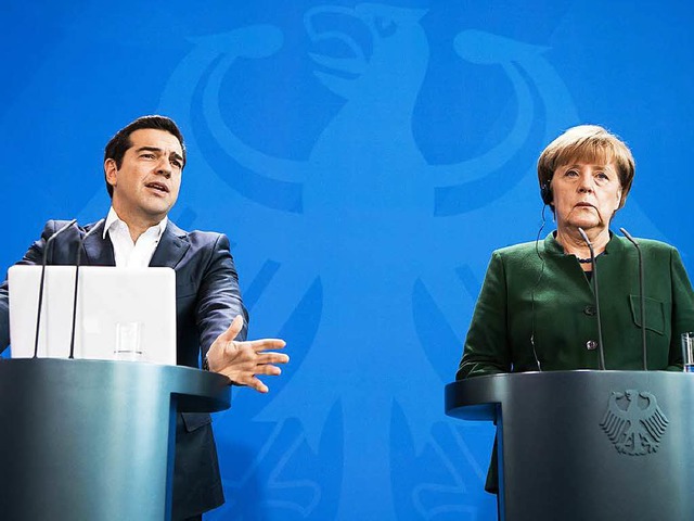 Am Freitag empfing Bundeskanzerlin Ang...rprsidenten Alexis Tsipras in Berlin.  | Foto: dpa
