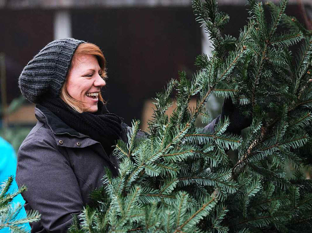 Die Anzeigenkunden der BZ hatten groen Spa, sich vor der Alten Sge in Zarten einen schlagfrischen Baum auszusuchen.