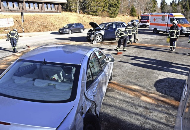 Die Feuerwehr Feldberg suberte die B3... und las herumliegende Autoteile auf.   | Foto: M. Ganz