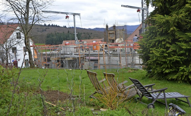 Baukrne verdrngen die grne Idylle: ...nungsbau  sind schwer durchzusetzen.    | Foto: Gerhard Walser