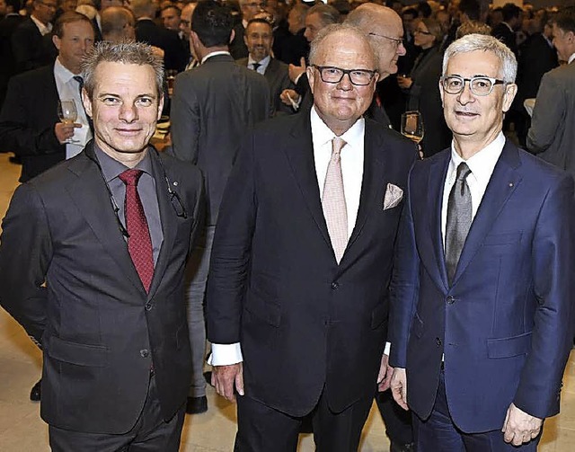 Franz Saladin, Thomas Staehelin und Sa...olzach (von links) beim Empfang 2017.   | Foto: ZVG