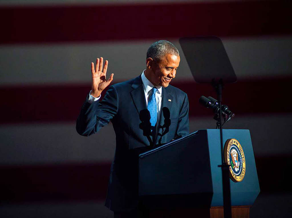 Obama spricht bei seiner Rede ber Brgerpflichten und Hoffnung, Optimismus und von Werten.