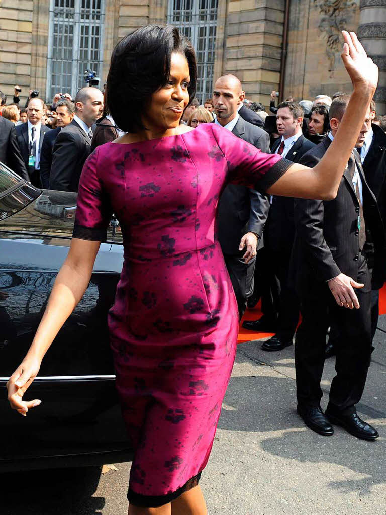 Michelle Obama verlsst den Palais Rohan in Straburg (3. April 2009).