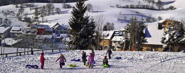 Die Kinder freuen sich ber den Schnee auf dem Rodelhang.  | Foto: Rolf-Dieter Kanmacher