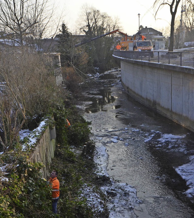 Entlang des Brettenbachs werden seit D...esserten Hochwasserschutz am Gewsser.  | Foto: Gerhard Walser