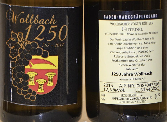 Noch zu haben ist vom  Wollbacher Jubilumswein.   | Foto: Markus Maier
