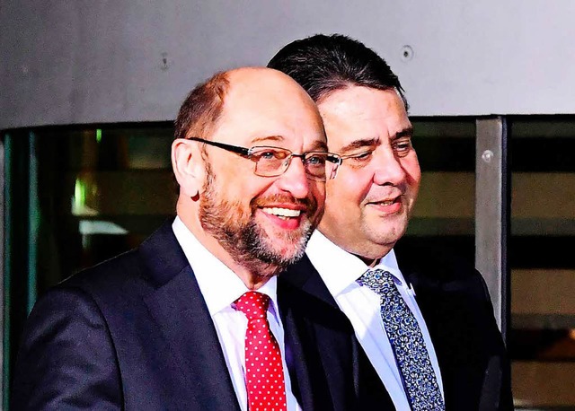 Martin Schulz und Sigmar Gabriel bei der Pressekonferenz in Berlin am 24. Januar  | Foto: AFP