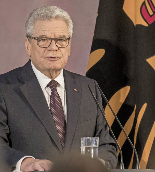Joachim Gauck bei seiner letzten Rede als Bundesprsident   | Foto: dpa
