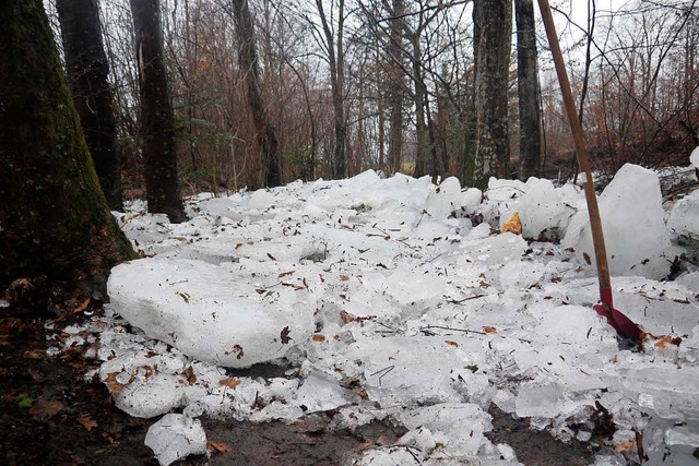 Eisschollen haben den Rotbach blockier...isenbahnunterfhrung vollgelaufen ist.  | Foto: Carsten Carlo Schlott