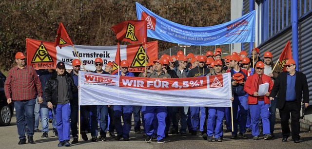 Rund 70 Kolleginnen und Kollegen folgt...s Wamsler (rechts) in den Warnstreik.   | Foto: Konstantin Grlich