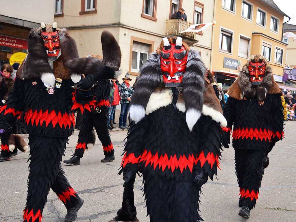 Impressionen vom Jubilumsumzug am Sonntag: medinger Fellteufel