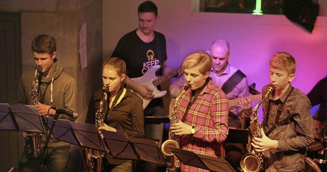 Das Saxophonquartett mit (von links)  ..., Lea Frankenhauser und  Lorenz Obert   | Foto: Christoph Breithaupt