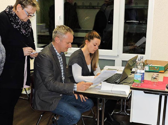 Katharina Weis und Ferdinand Brugger t...len aus den drei Wahllokalen zusammen.  | Foto: Sylvia Sredniawa