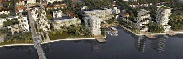 So soll das Hninger Rheinufer in sech...ftshuser sowie ein Hotel entstehen.    | Foto: Constructa