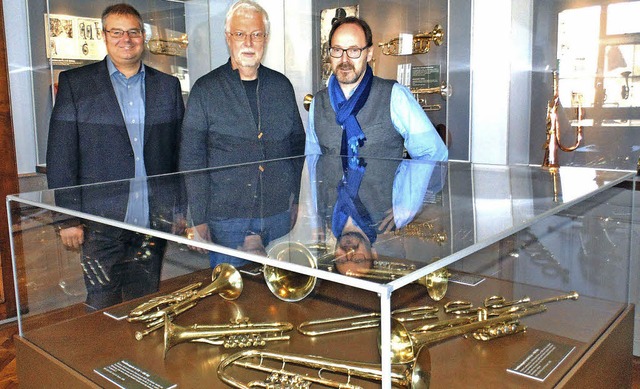 Alexander Guhl, Johannes Brenke und St... des Trompetenmuseums in Bad Sckingen  | Foto: MICHAEL GOTTSTEIN