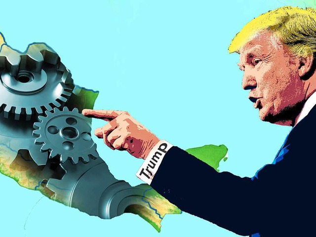 Donald Trump will mehr Industriearbeit...stige Importe aus Mexiko zu verteuern.  | Foto: fotolia,dpa,Montage:Jauss