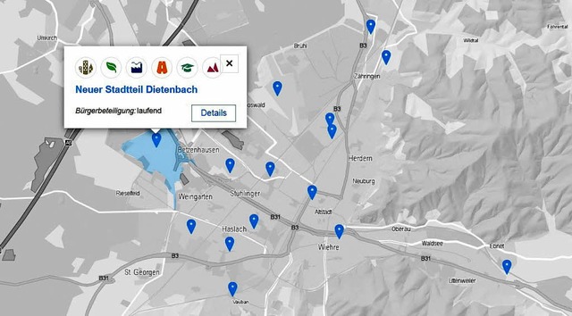 Die Karte fhrt zu mehr Infos ber die wichtigsten Vorhaben.   | Foto: bz