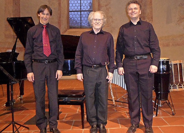 Pianist Martin Klinger (links), Fltis...rg unterhielten ihre Zuhrer bestens.   | Foto: Bianca Flier