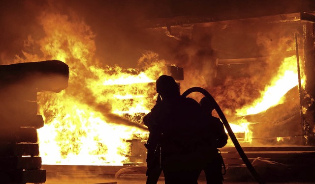 Hell in Flammen stand am Donnerstagabe...dhalle einer Holzbaufirma in Grieen.   | Foto: Kaier