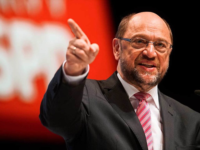 Schulz am Samstag bei der SPD-Landesdelegiertenkonferenz in Mnster   | Foto: dpa
