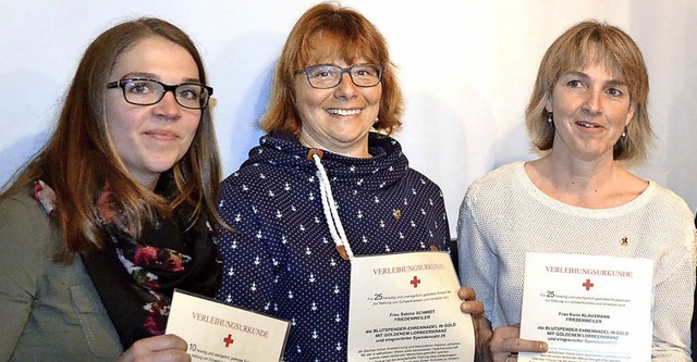 Immer wieder zum Blutspenden gehen  (v... Sabine Schmidt und  Karin Klausmann.   | Foto: Liane Schilling