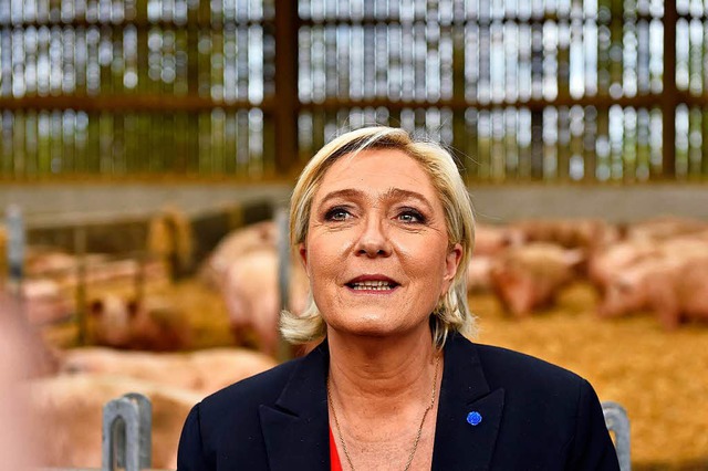 Marine Le Pen beim Besuch einer Schweinefarm in Pordic im Westen Frankreichs.  | Foto: AFP