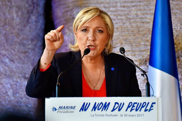Marine Le Pen bei einer Wahlkampfveranstaltung in La Trinite-Porhoet.  | Foto: AFP