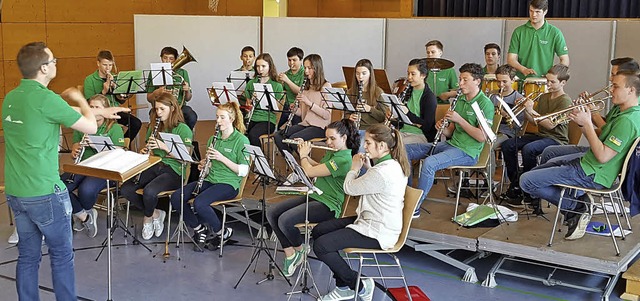 Das Jugendorchesters des Musikvereins ...j beim Vorspiel in der Mehrzweckhalle   | Foto: Privat