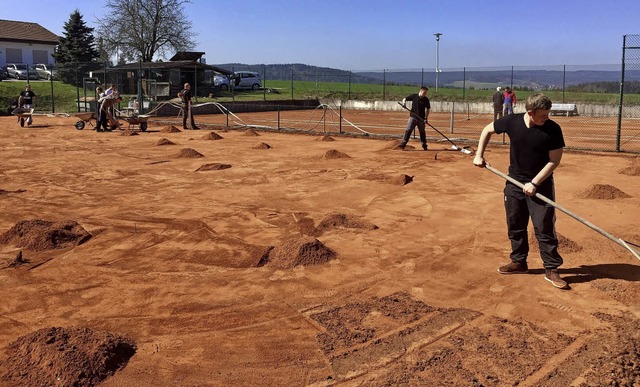 Mit Schaufeln und Hacken richten die M...nisclubs Reiselfingen ihre Pltze her.  | Foto: Privat