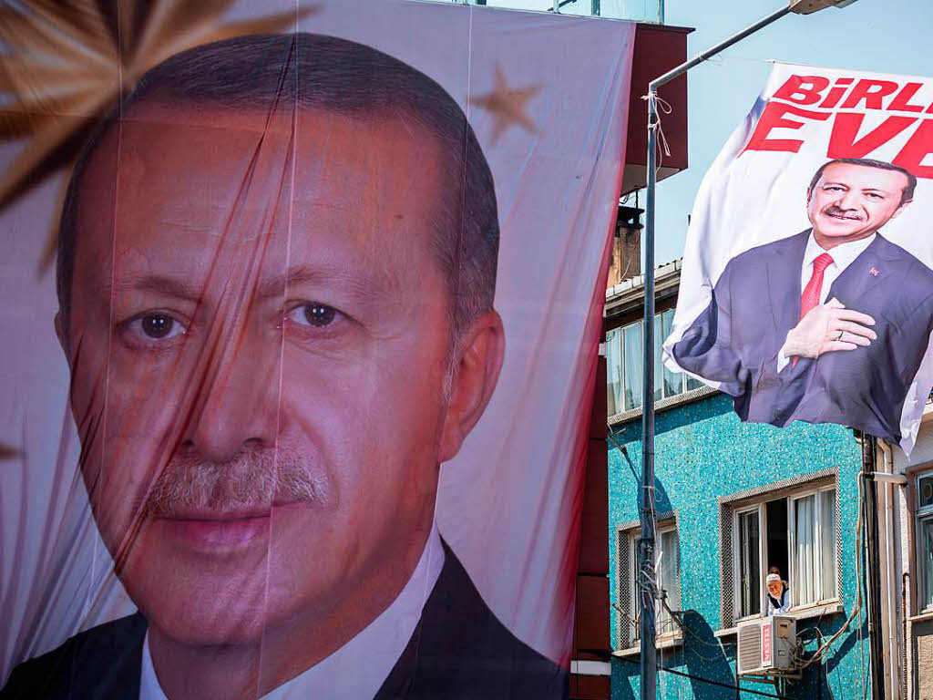 Poster mit dem Bild von Prsident Recep Tayyip Erdogan