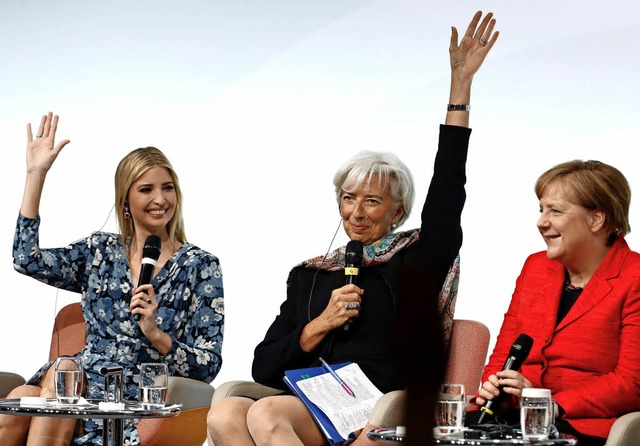Gemeinsam fr Frauenrechte: Ivanka Tru...e Lagarde, und Kanzlerin Angela Merkel  | Foto: AFP