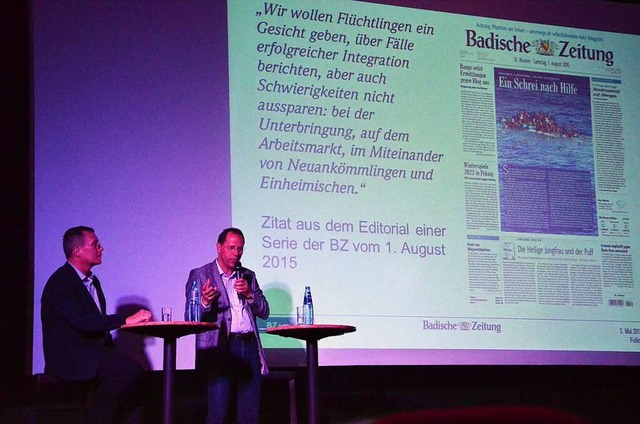BZ-Chefredakteur Thomas Fricker (am Mi... Stellmach beantworteten Leserfragen.   | Foto: Alexandra Wehrle